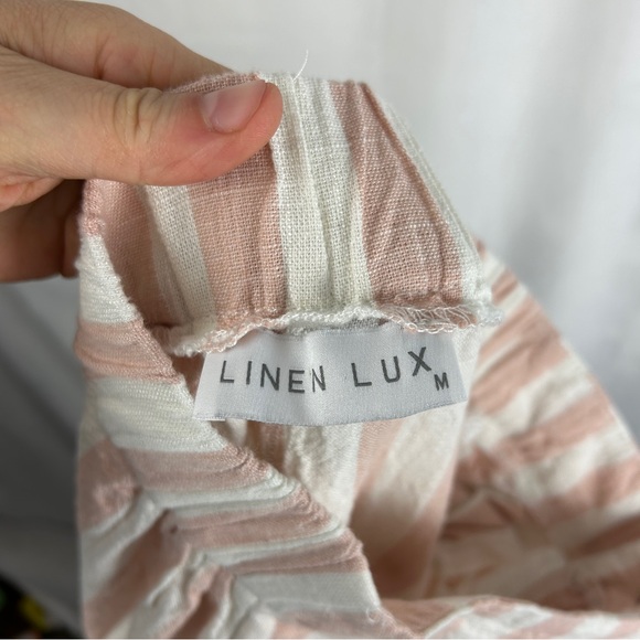 LINEN LUX Linen Blend Flowy Wide Leg Striped Pants Size Med Pink White Coastal - Picture 3 of 7
